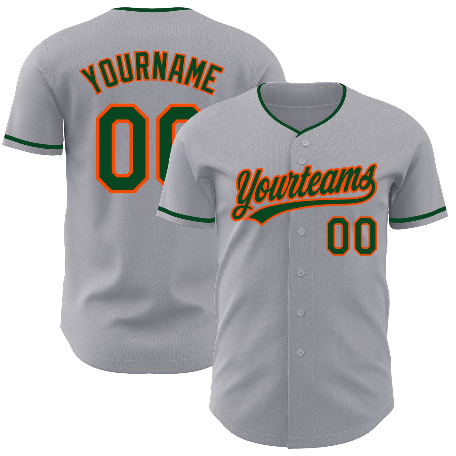 Custom Gray Green-Orange Authentic Baseball Jersey