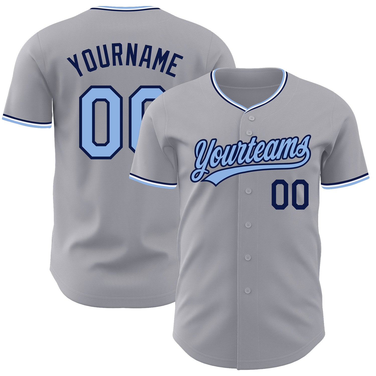 Custom Gray Light Blue Navy-White Authentic Baseball Jersey