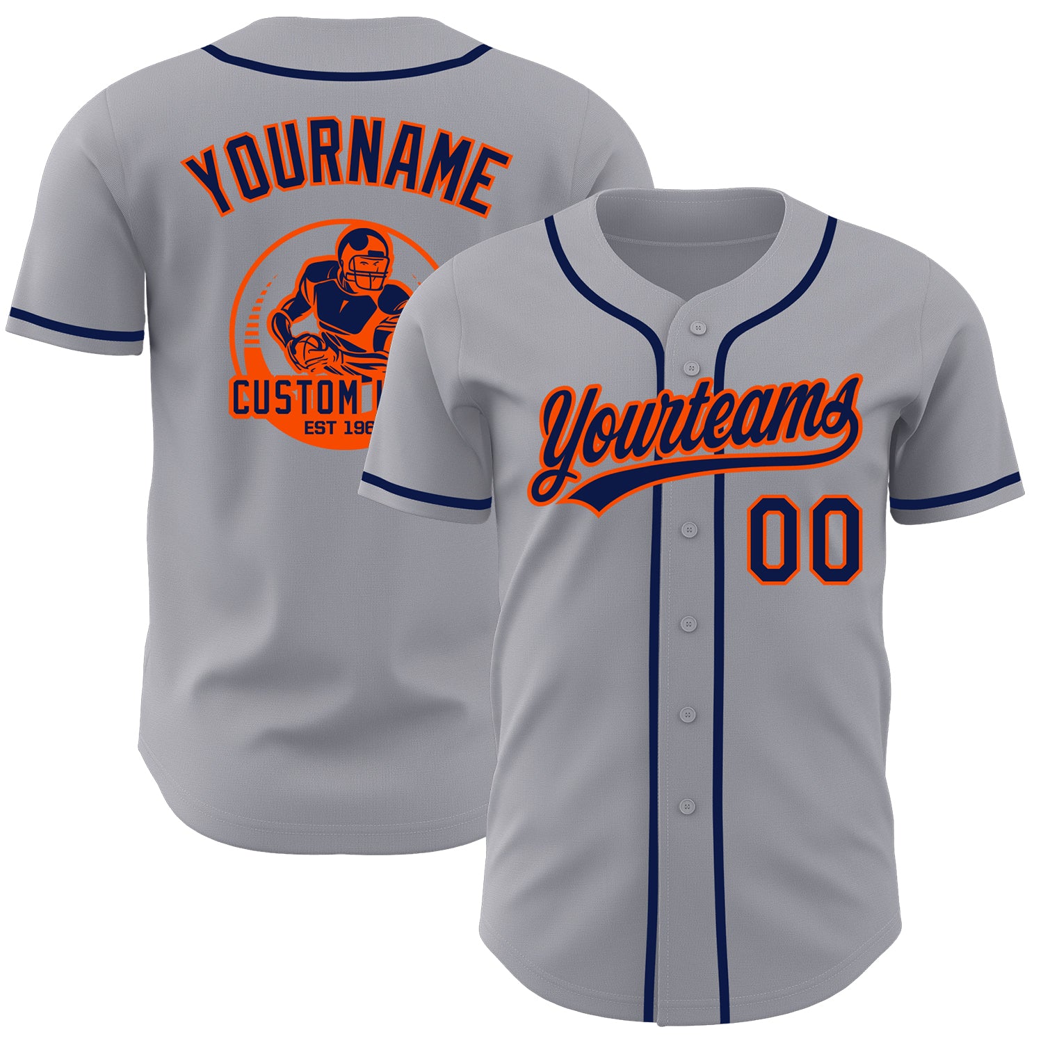 Custom Gray Navy-Orange Authentic Baseball Jersey