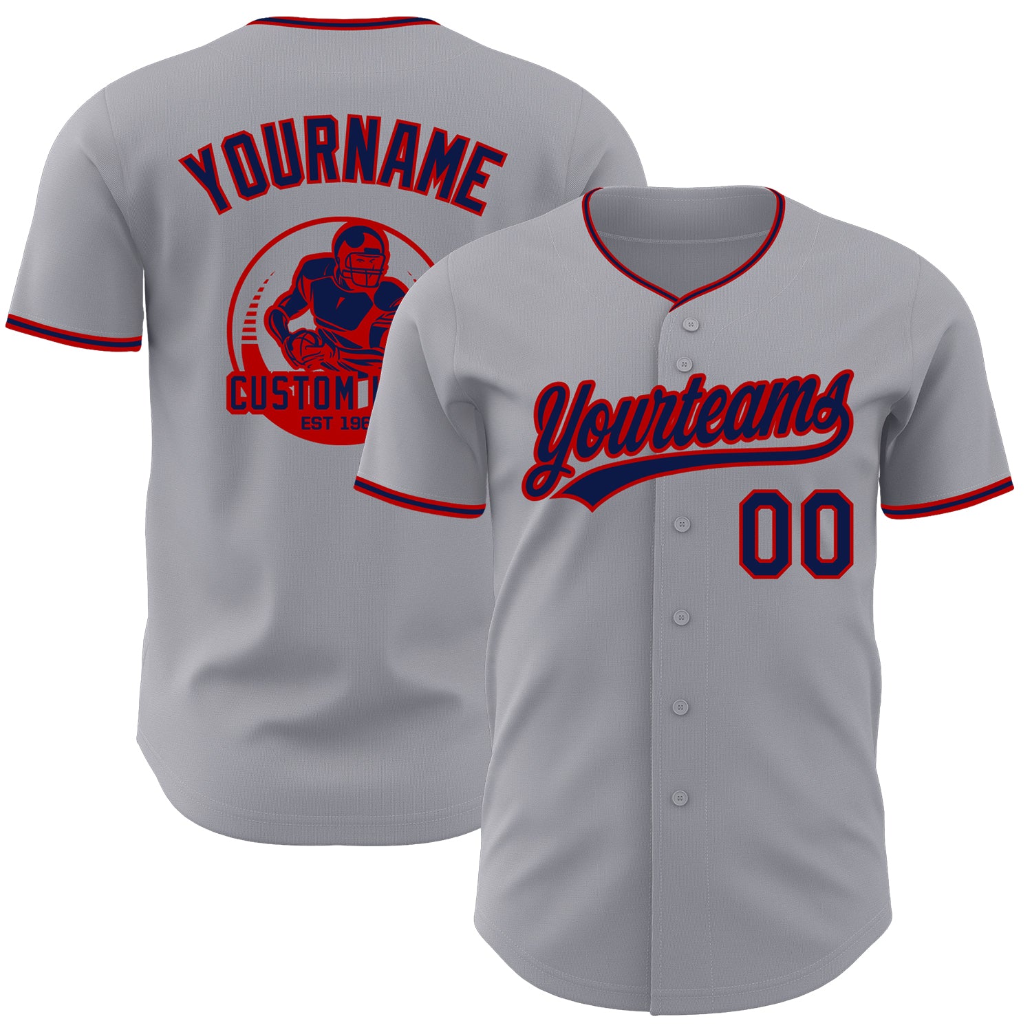 Custom Gray Navy-Red Authentic Baseball Jersey
