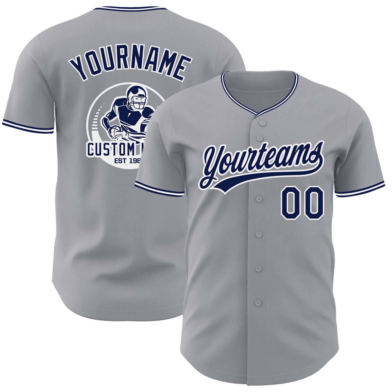 Custom Gray Navy-White Authentic Baseball Jersey
