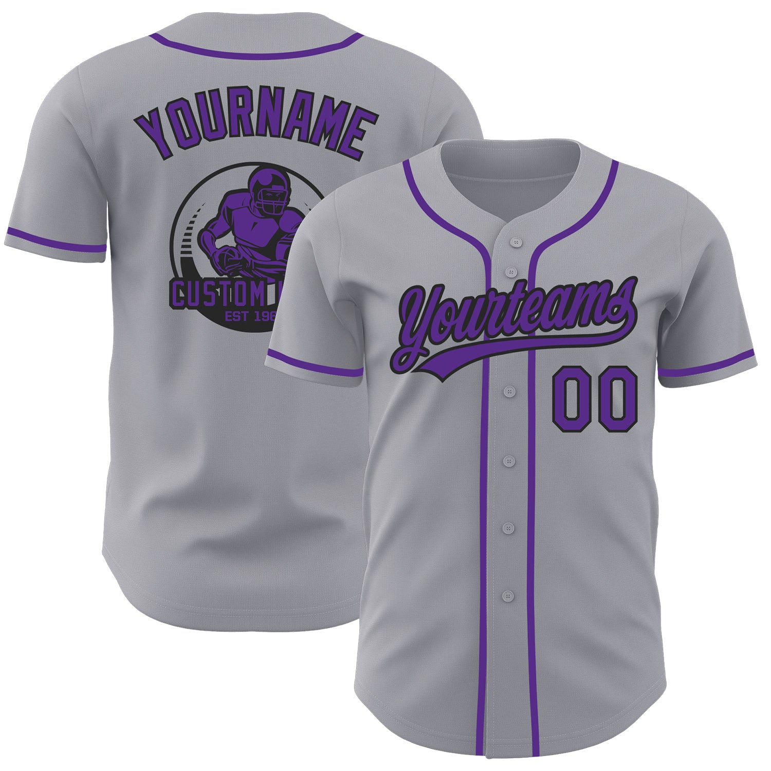 Custom Gray Purple-Black Authentic Baseball Jersey