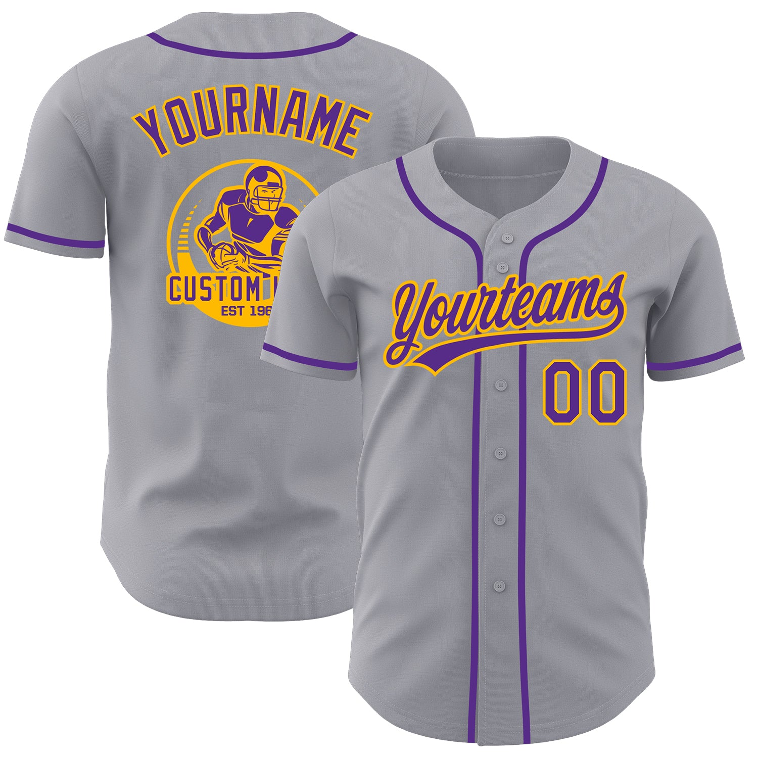 Custom Gray Purple-Gold Authentic Baseball Jersey