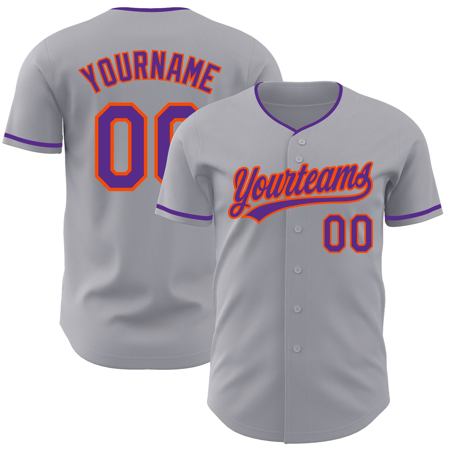 Custom Gray Purple-Orange Authentic Baseball Jersey