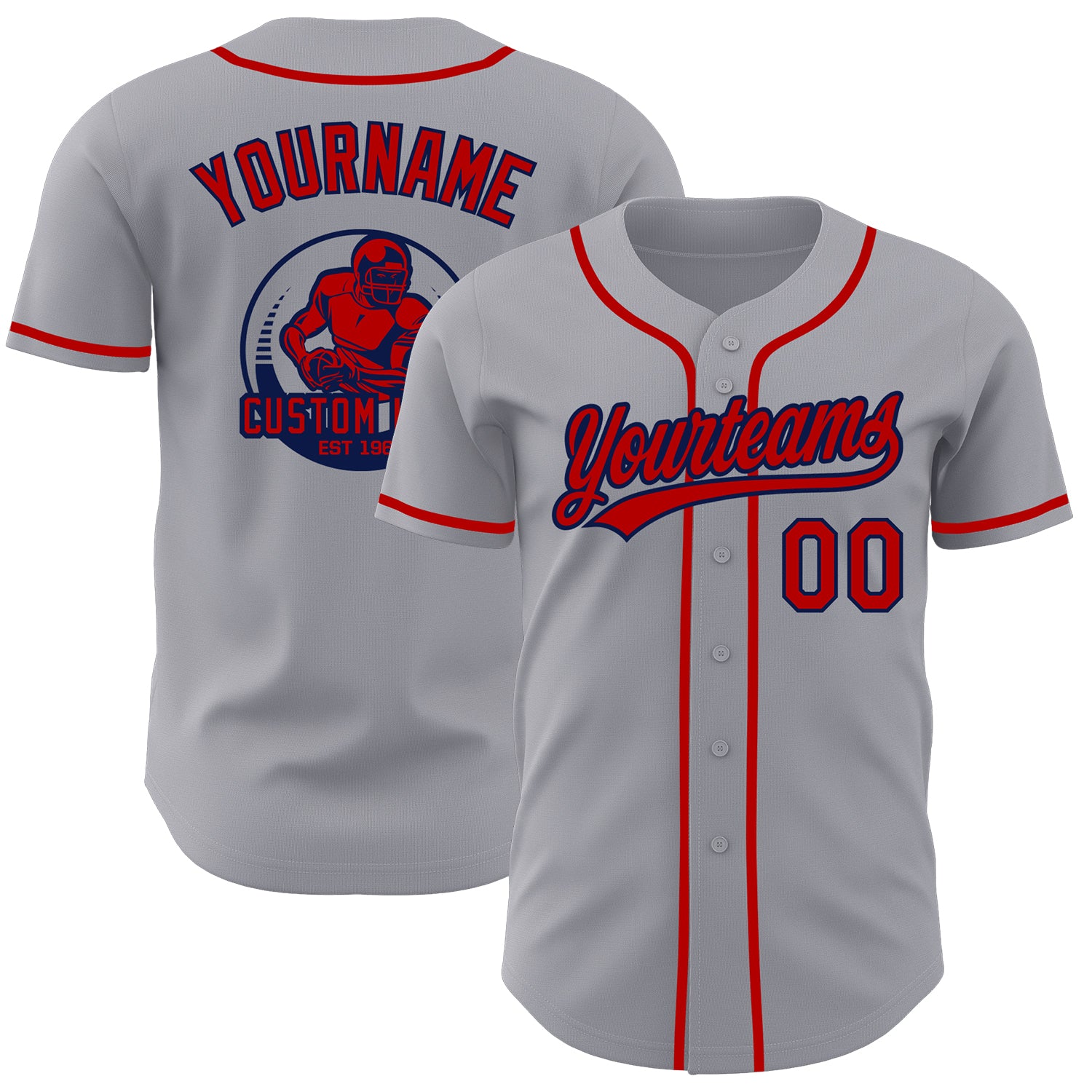 Custom Gray Red-Navy Authentic Baseball Jersey