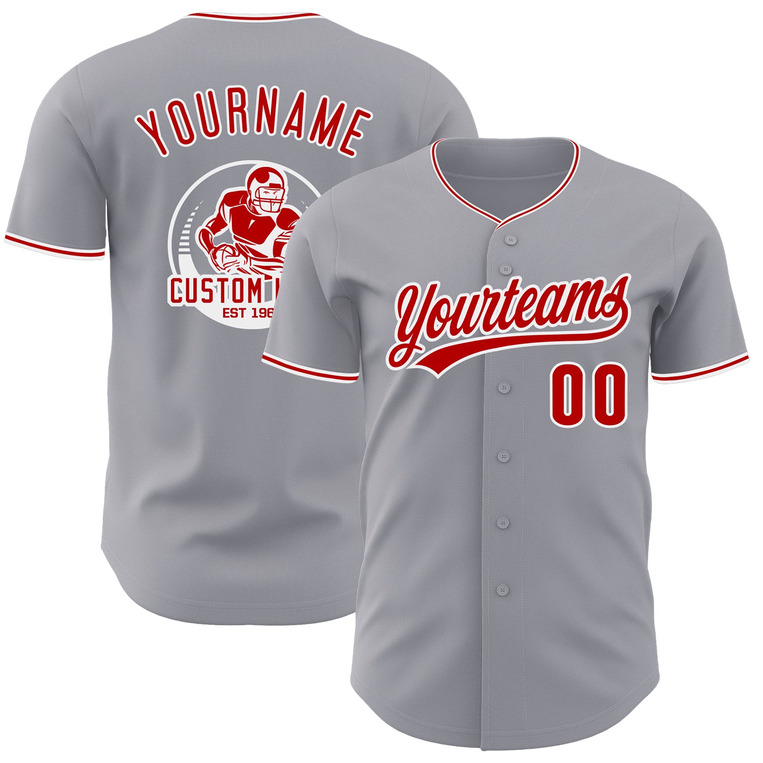 Custom Gray Red-White Authentic Baseball Jersey