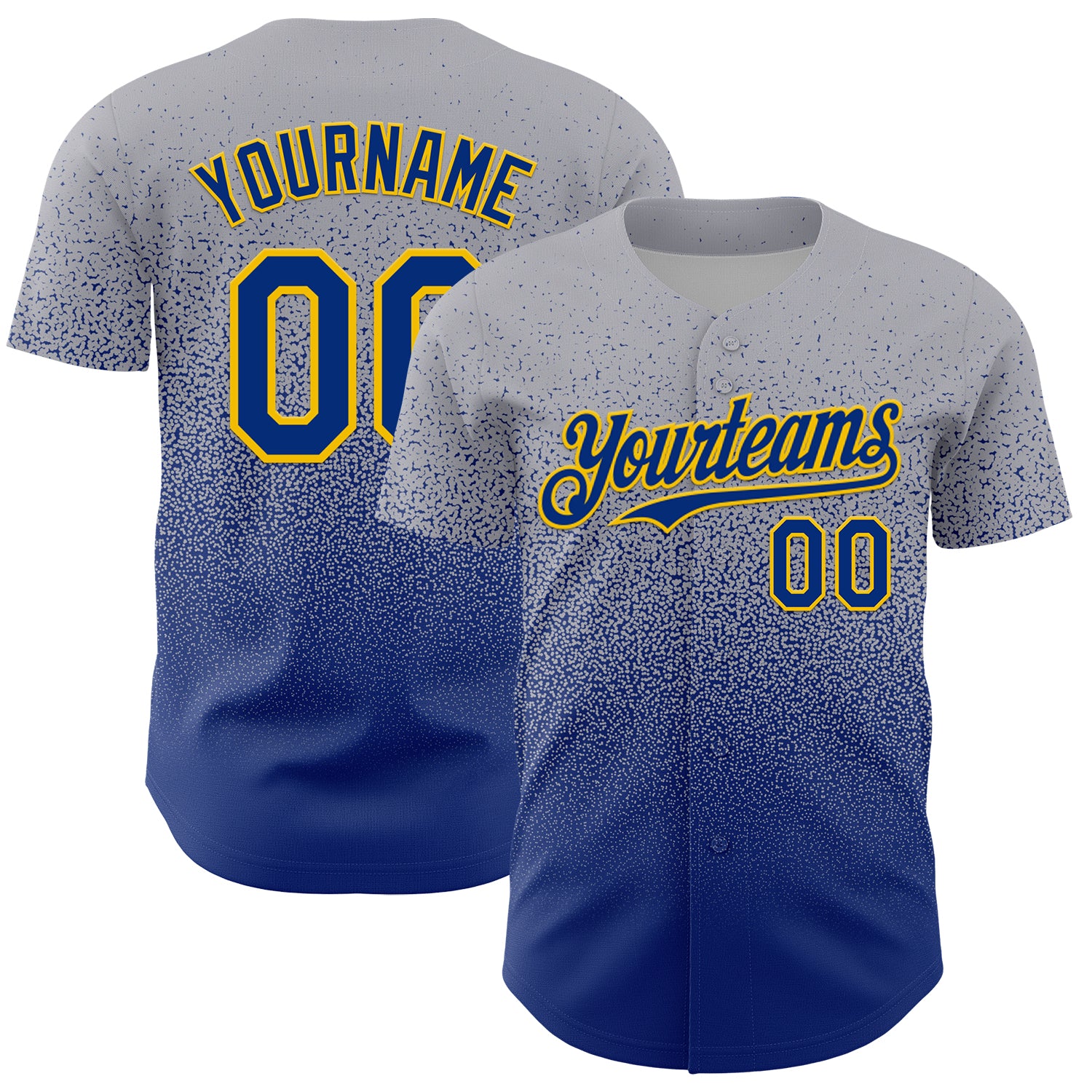Custom Gray Royal-Gold Fade Fashion Speckle Authentic Baseball Jersey