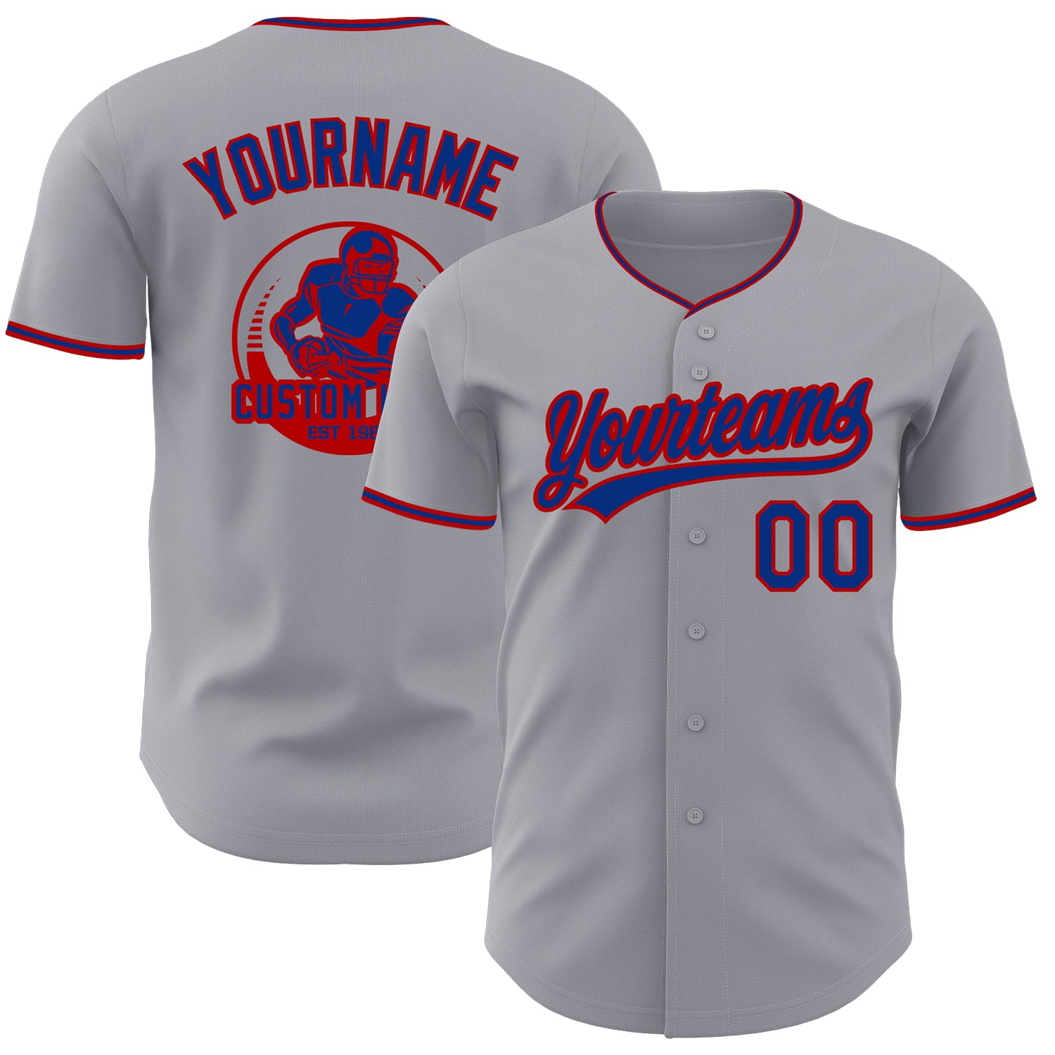 Custom Gray Royal-Red Authentic Baseball Jersey