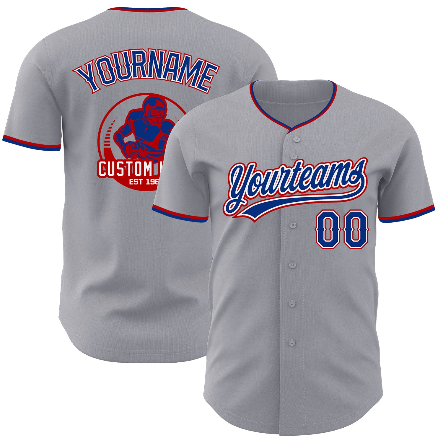 Custom Gray Royal White-Red Authentic Baseball Jersey