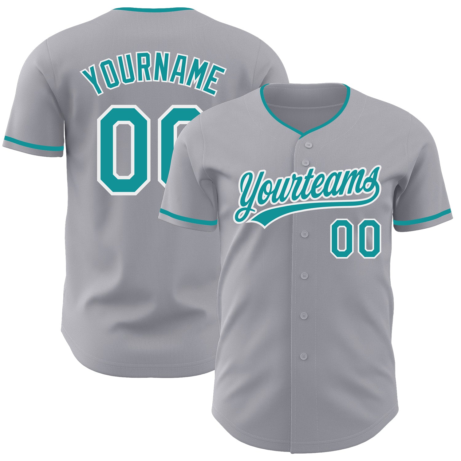 Custom Gray Teal-White Authentic Baseball Jersey