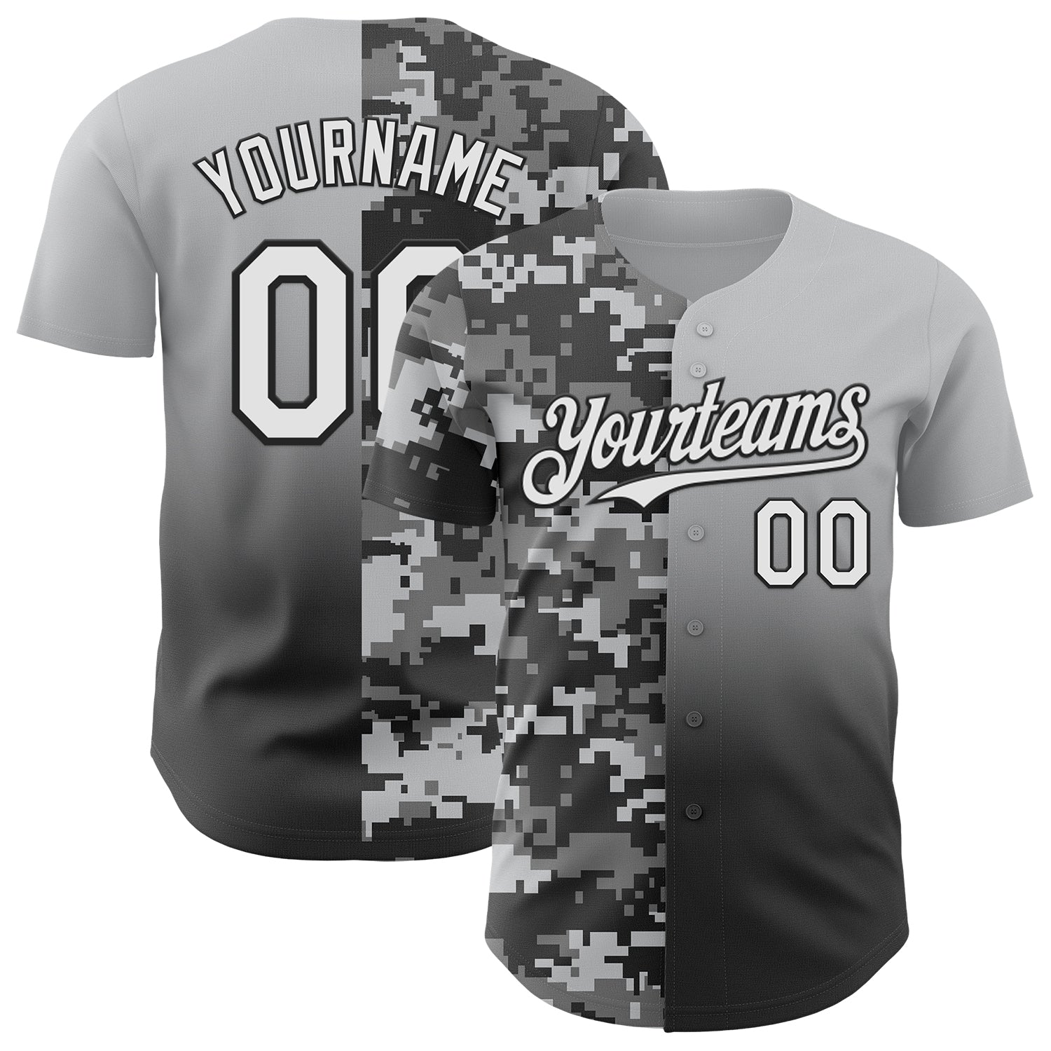 Custom Gray White-Black Half Camo Ombre Authentic Baseball Jersey