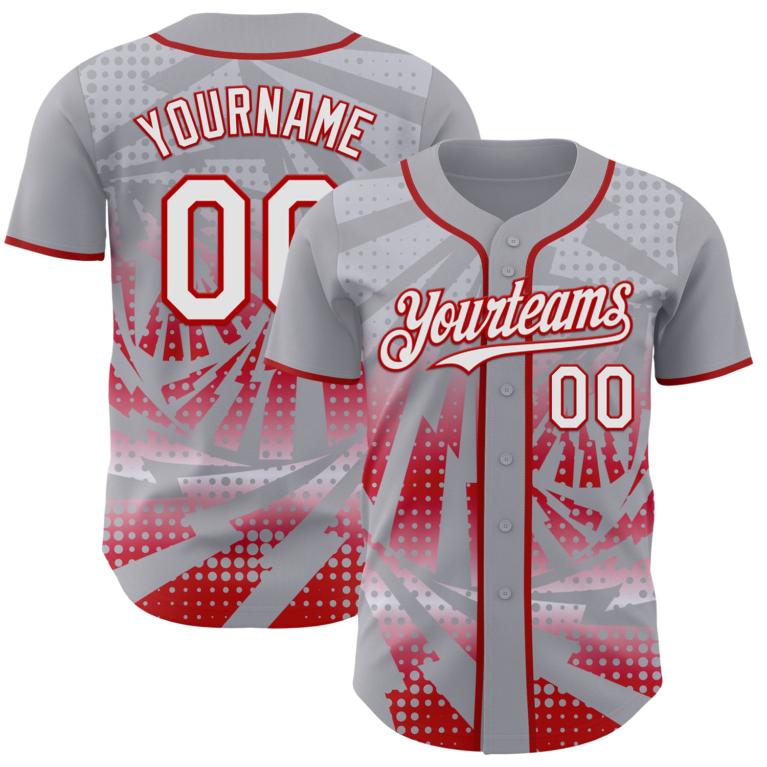 Custom Gray White-Red Lightning Gradient Dot Authentic Baseball Jersey