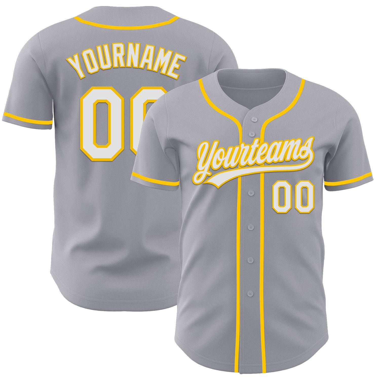 Custom Gray White-Yellow Authentic Baseball Jersey