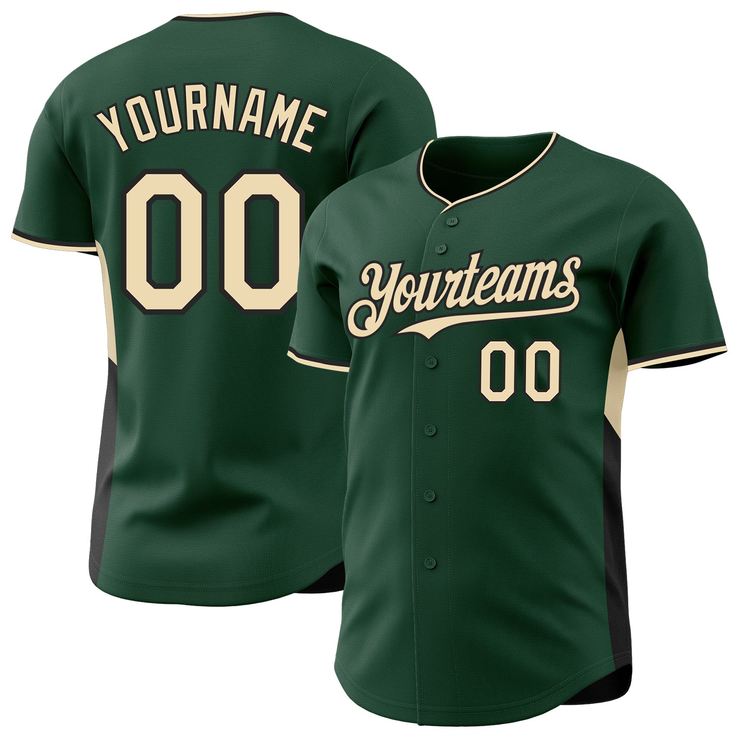 Custom Green Cream-Black Classic Color Block Side Panel Stripe Authentic Baseball Jersey
