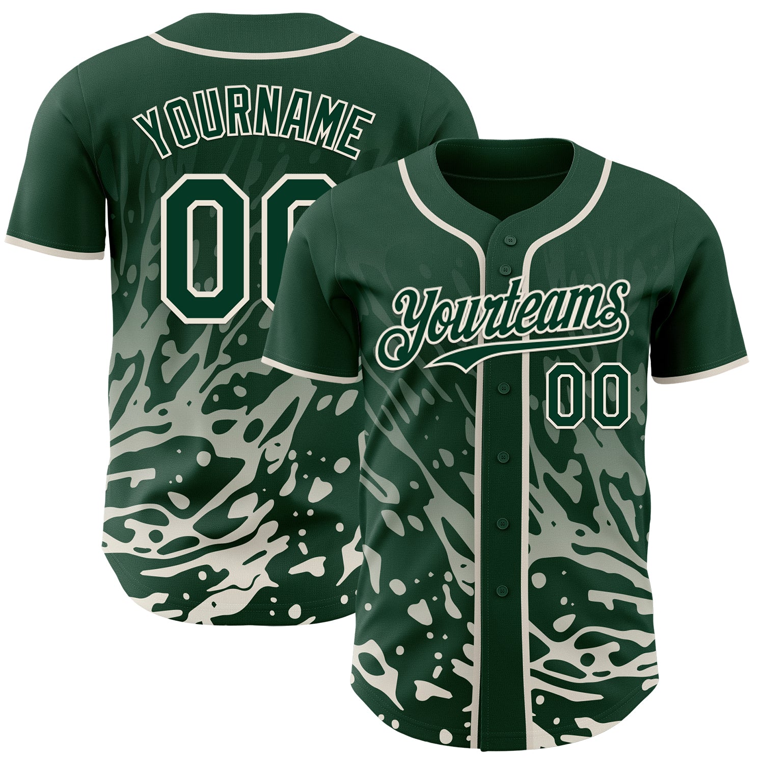 Custom Green-Cream Fluid Liquid Wave Splatter Authentic Baseball Jersey