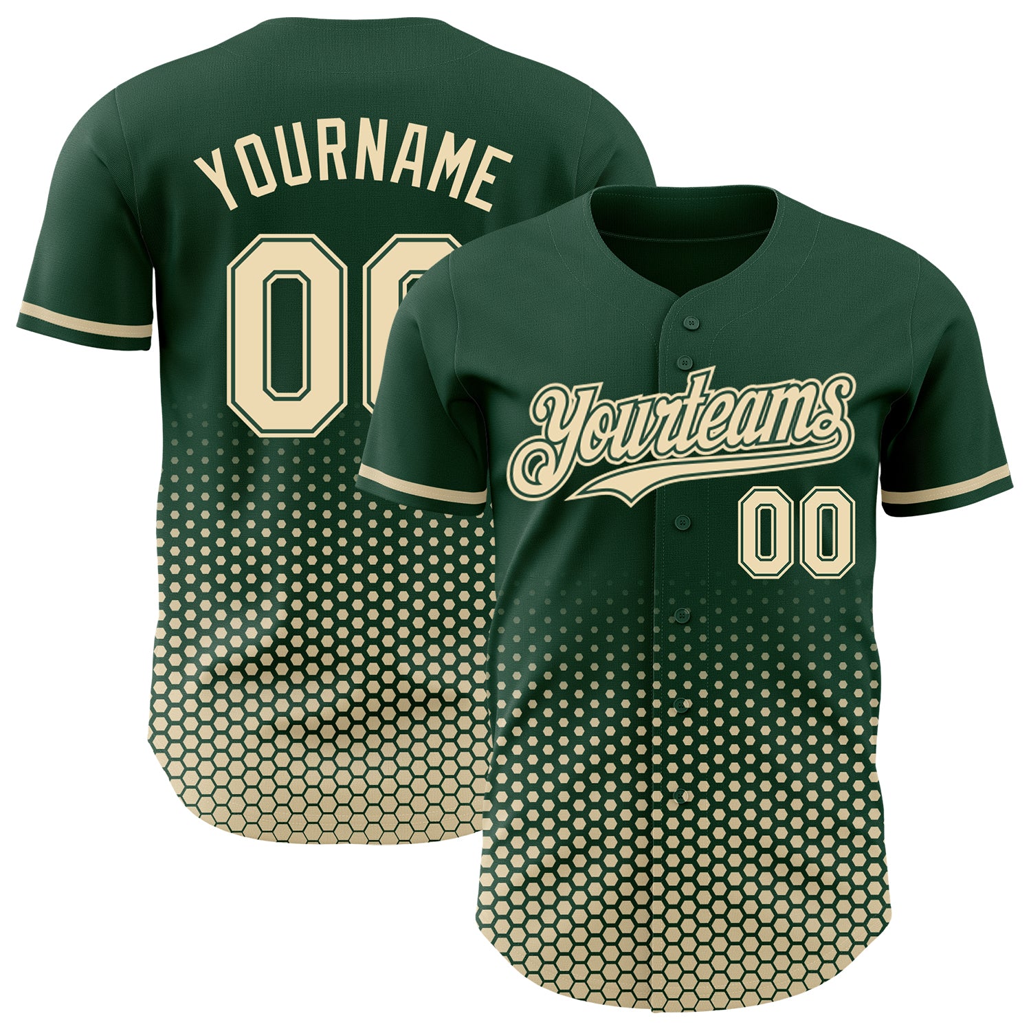 Custom Green-Cream Geometric Hexagonal Dot Gradient Authentic Baseball Jersey