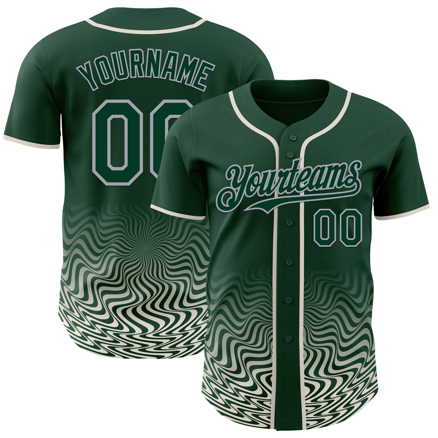 Custom Green Cream-Gray Fluid Wave Psychedelic Swirl Authentic Baseball Jersey