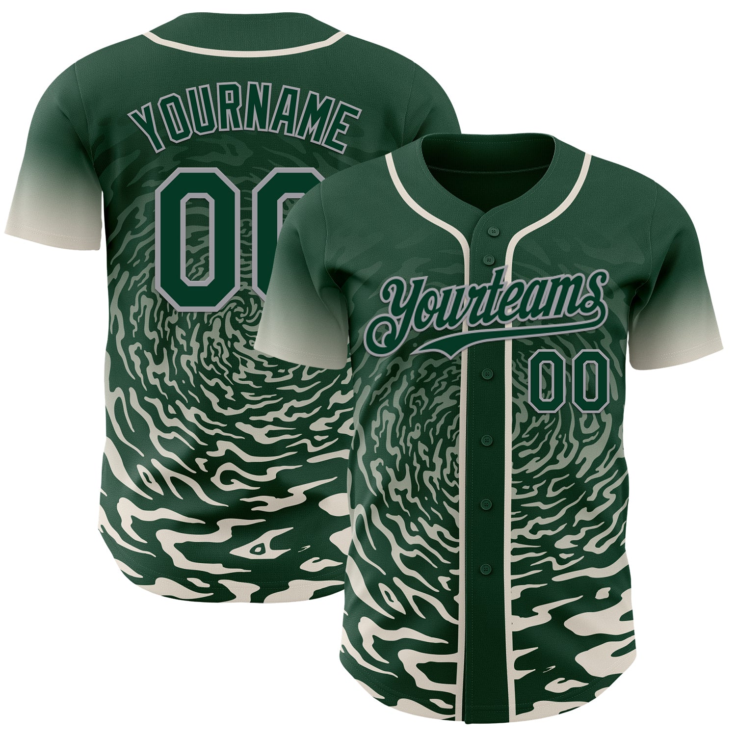 Custom Green Cream-Gray Fluid Wave Splatter Gradient Authentic Baseball Jersey