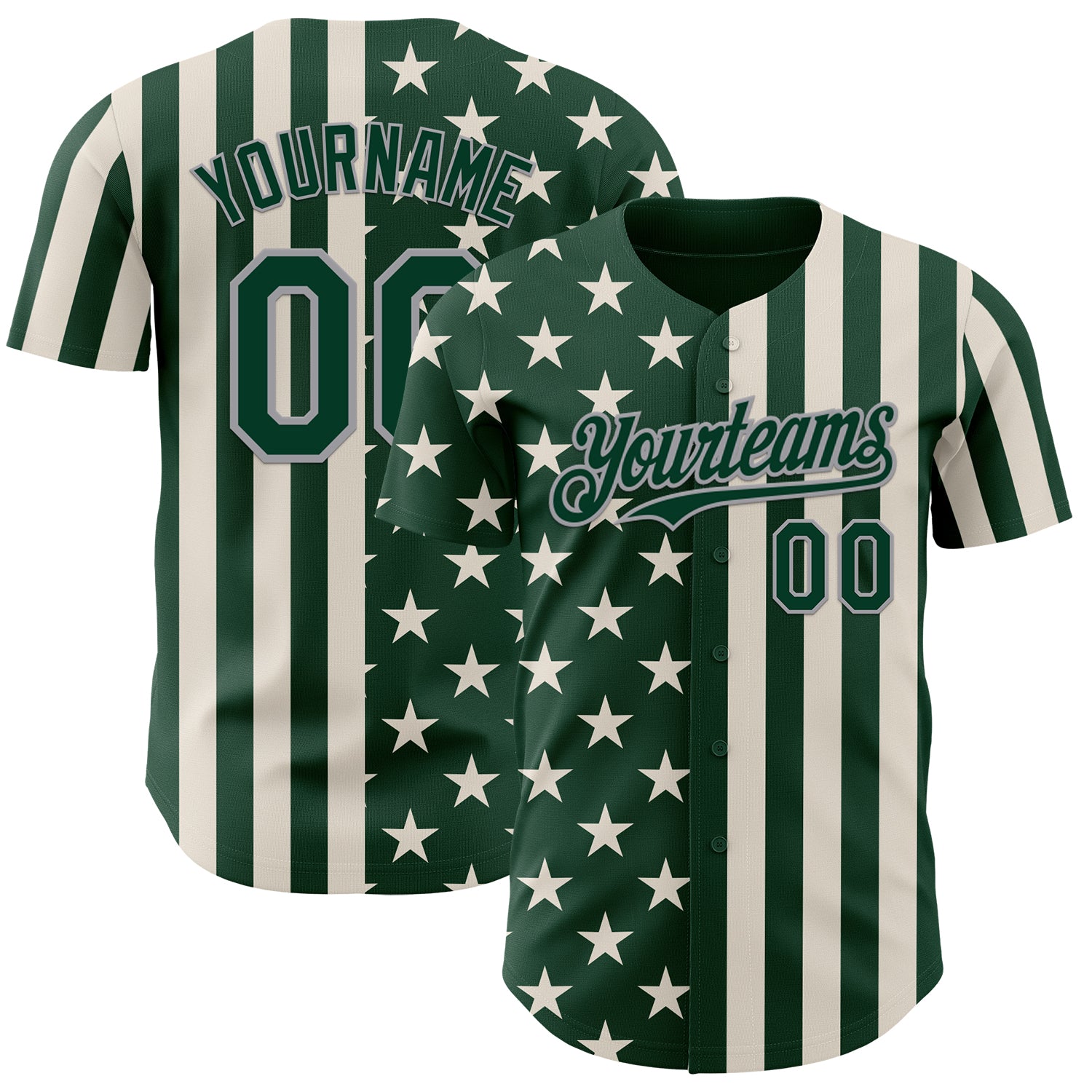 Custom Green Cream-Gray USA Flag Patriotic Split Stars and Stripes Authentic Baseball Jersey