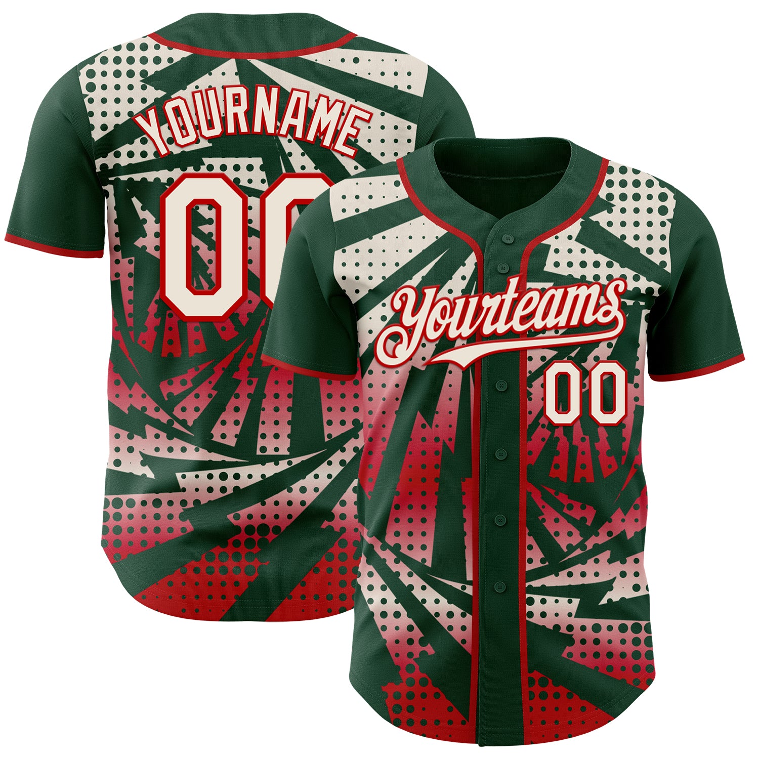Custom Green Cream-Red Lightning Gradient Dot Authentic Baseball Jersey