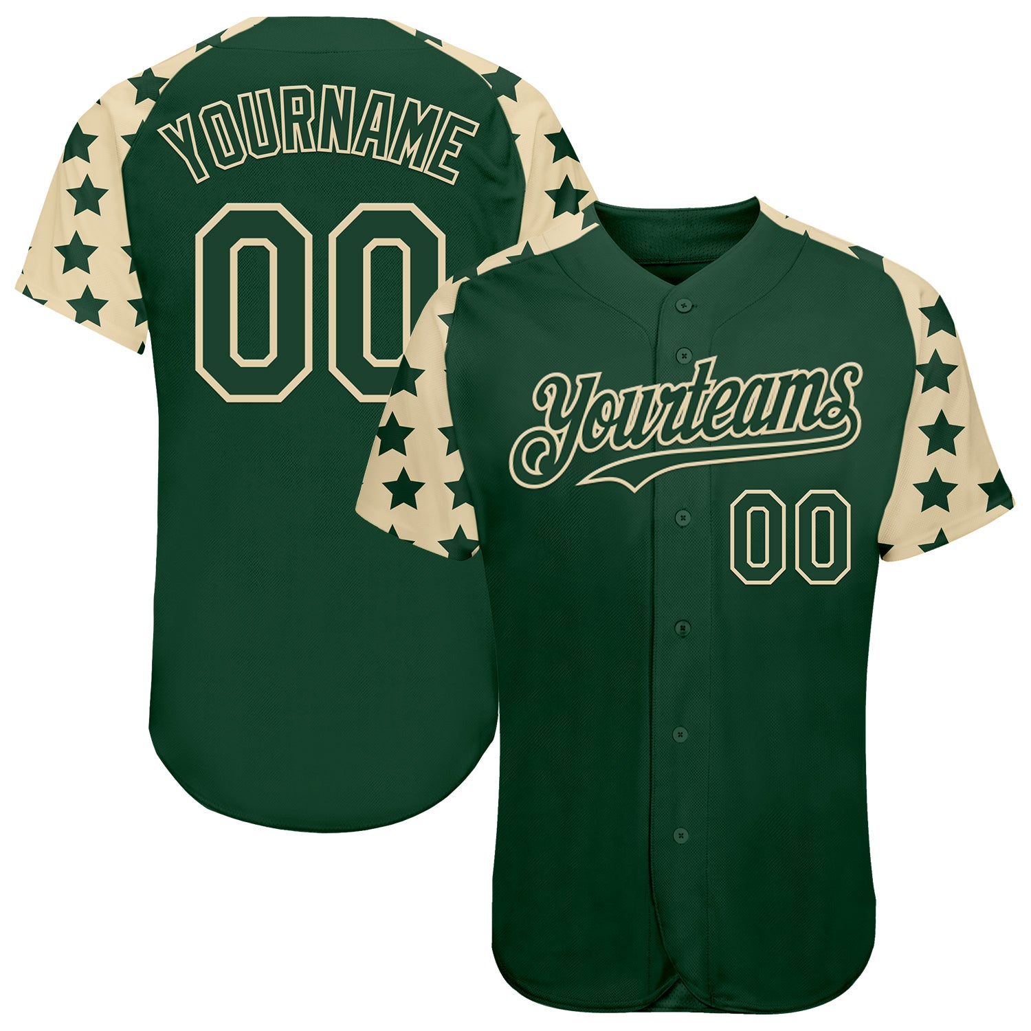 Custom Green Cream Star Raglan Sleeves Authentic Baseball Jersey