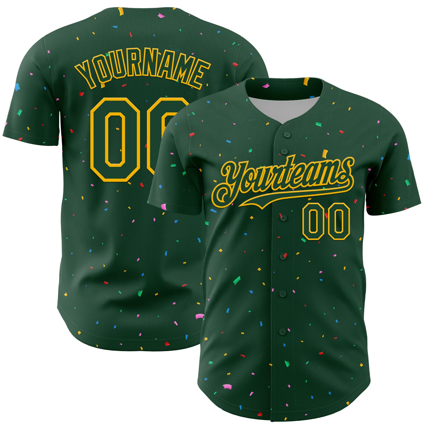 Custom Green Gold 3D Pattern Design Confetti Colorful Speckle Authentic Baseball Jersey
