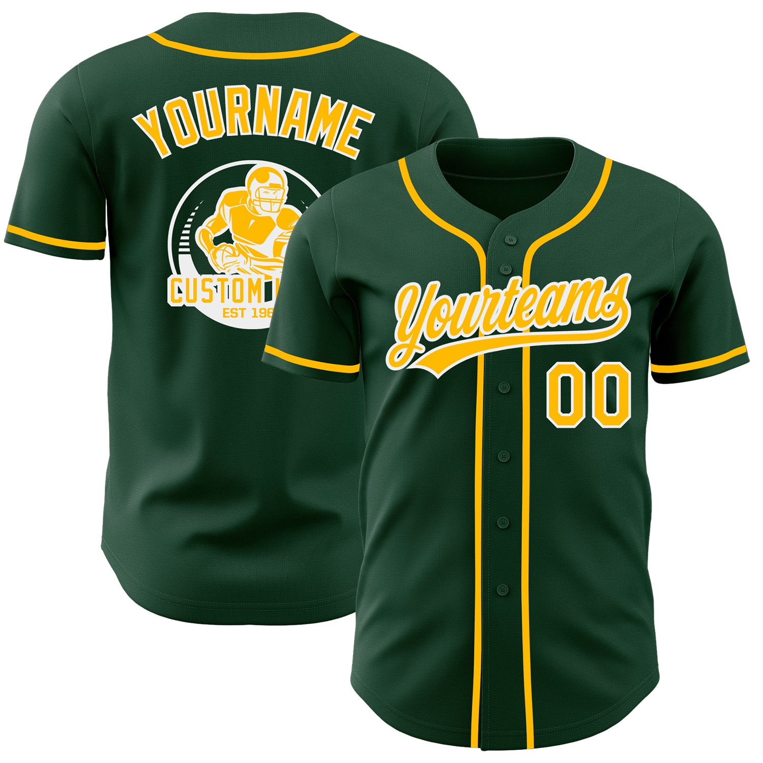 Custom Green Gold-White Authentic Baseball Jersey