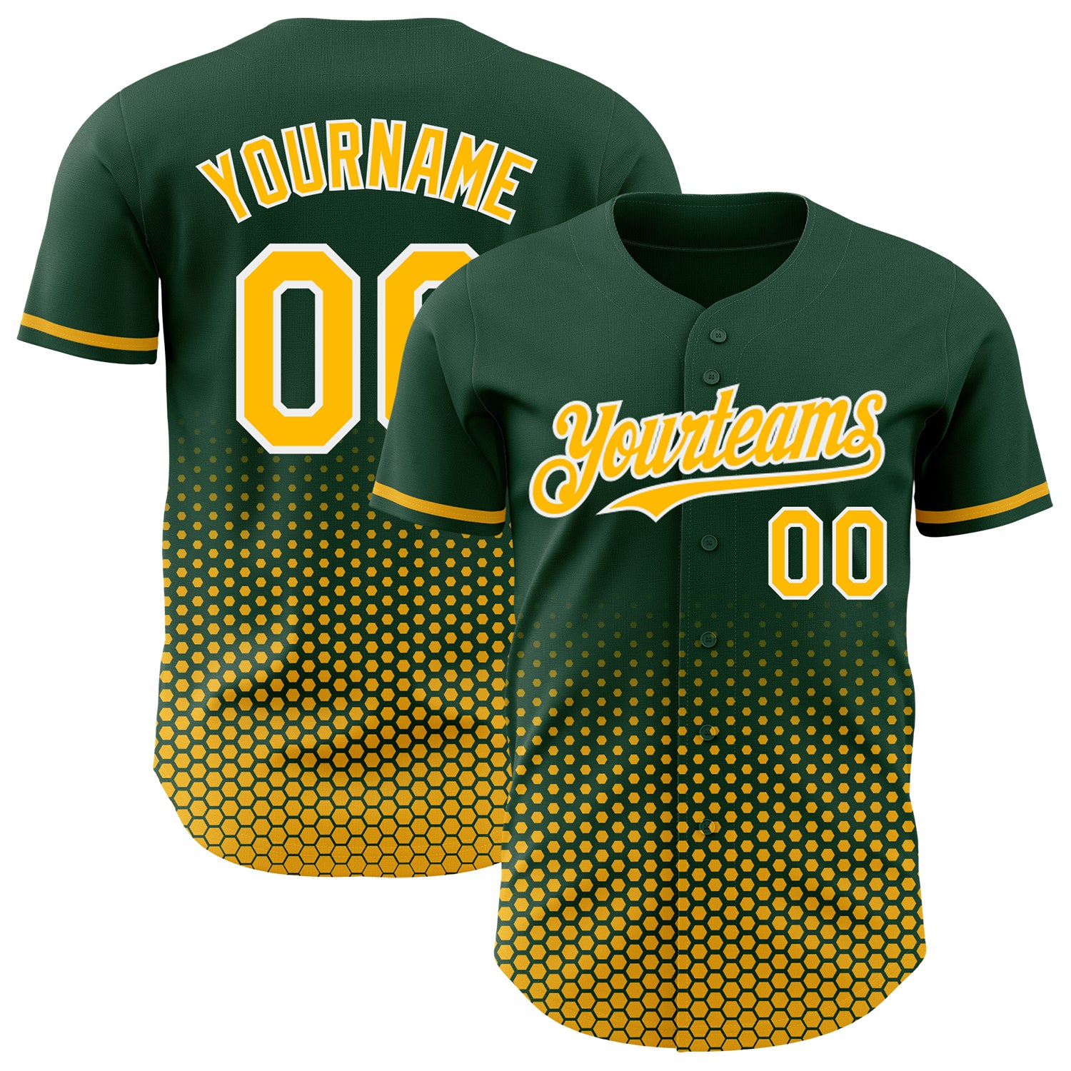 Custom Green Gold-White Geometric Hexagonal Dot Gradient Authentic Baseball Jersey