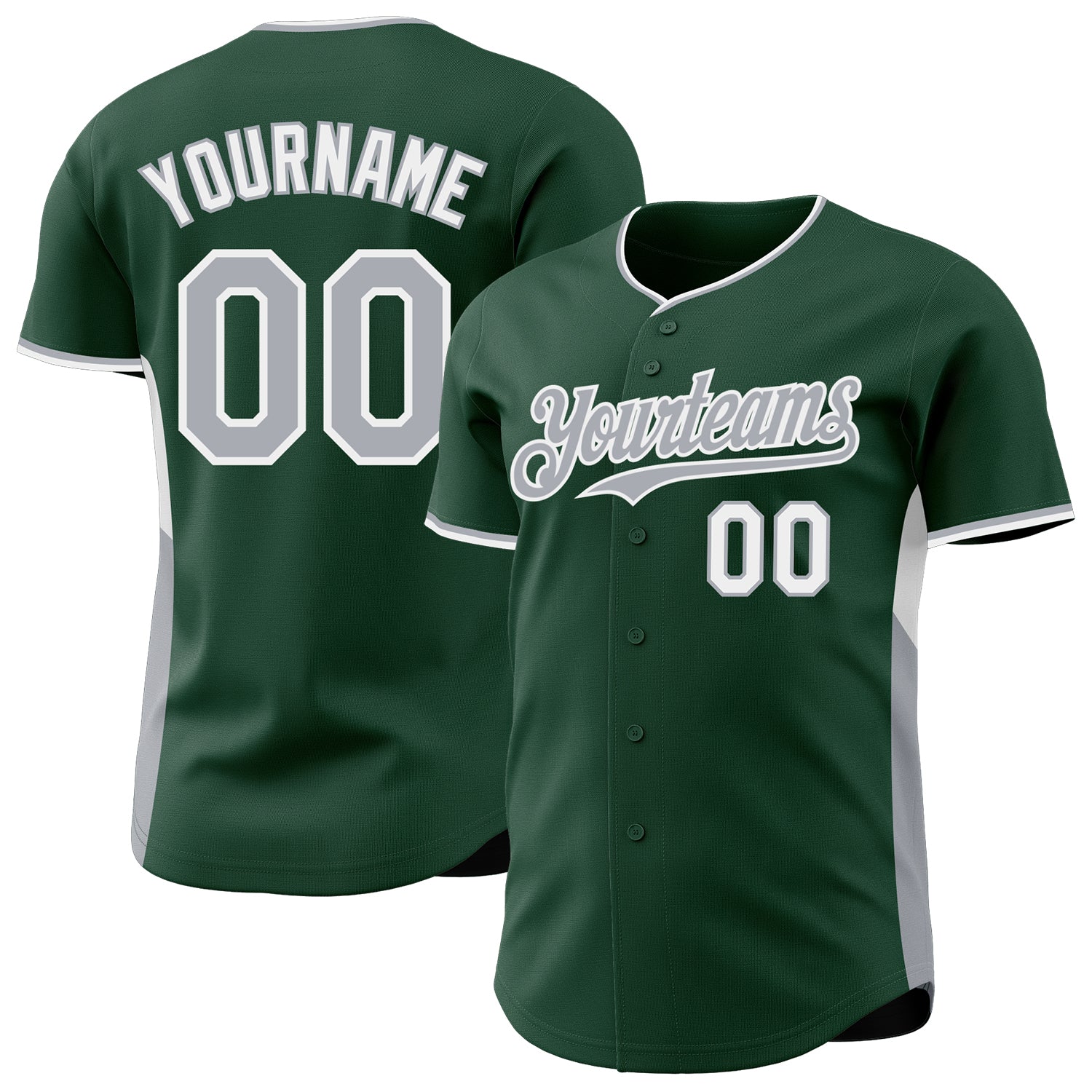 Custom Green Gray-White Classic Color Block Side Panel Stripe Authentic Baseball Jersey