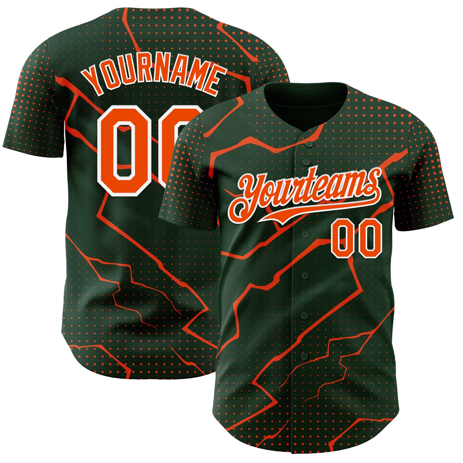 Custom Green Orange-White 3D Pattern Design Lightning Polka Dot Authentic Baseball Jersey