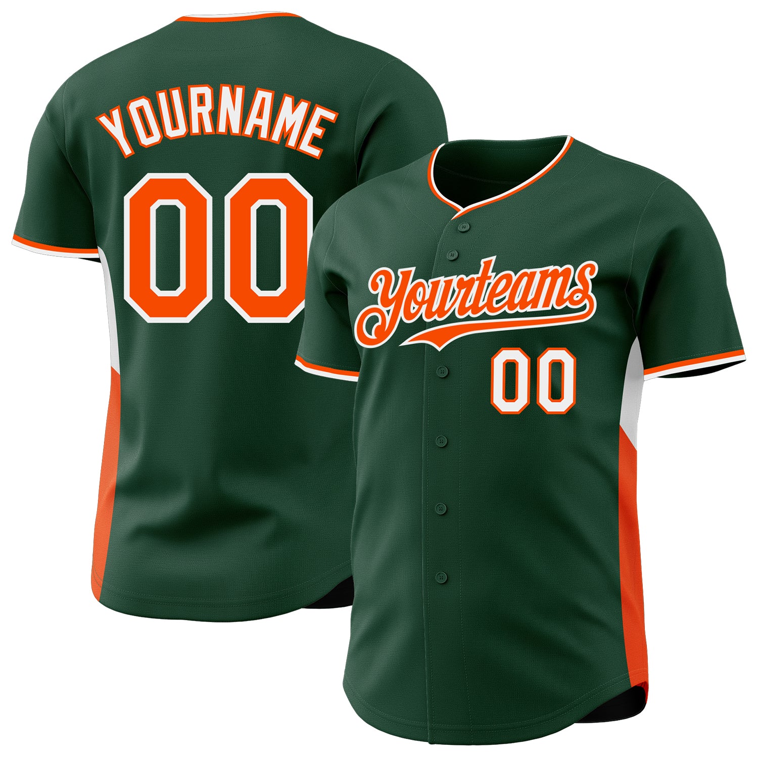 Custom Green Orange-White Classic Color Block Side Panel Stripe Authentic Baseball Jersey