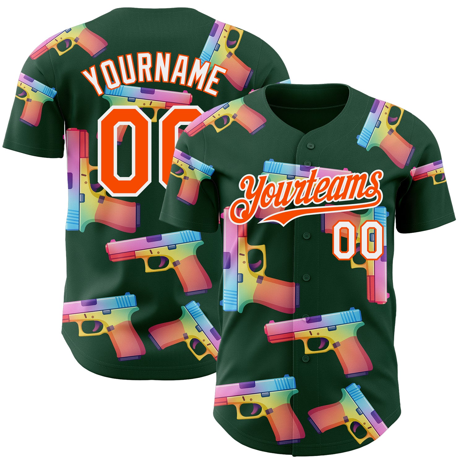Custom Green Orange-White Colorful Firepower 3D Pattern Design Authentic Baseball Jersey