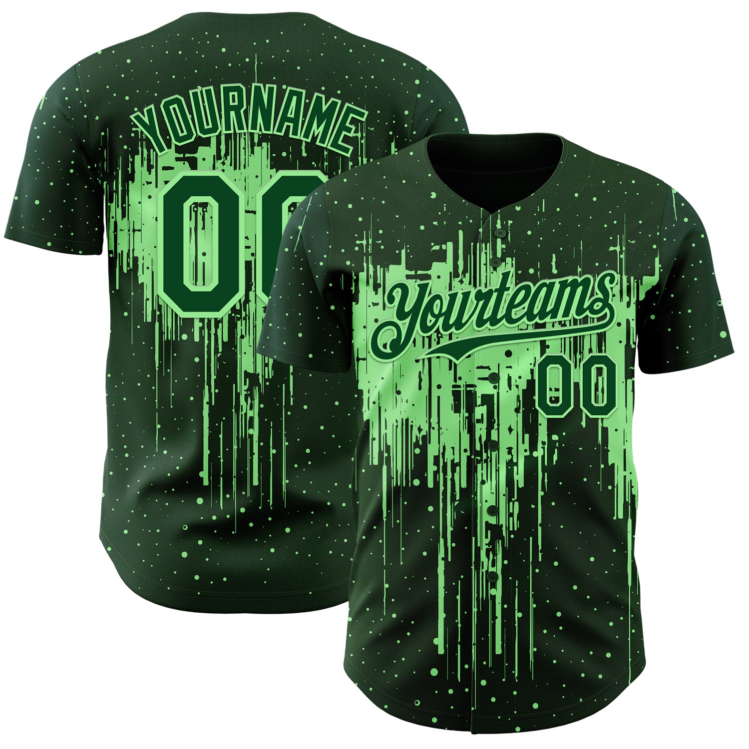 Custom Green Pea Green 3D Pattern Design Dripping Splatter Paint Authentic Baseball Jersey
