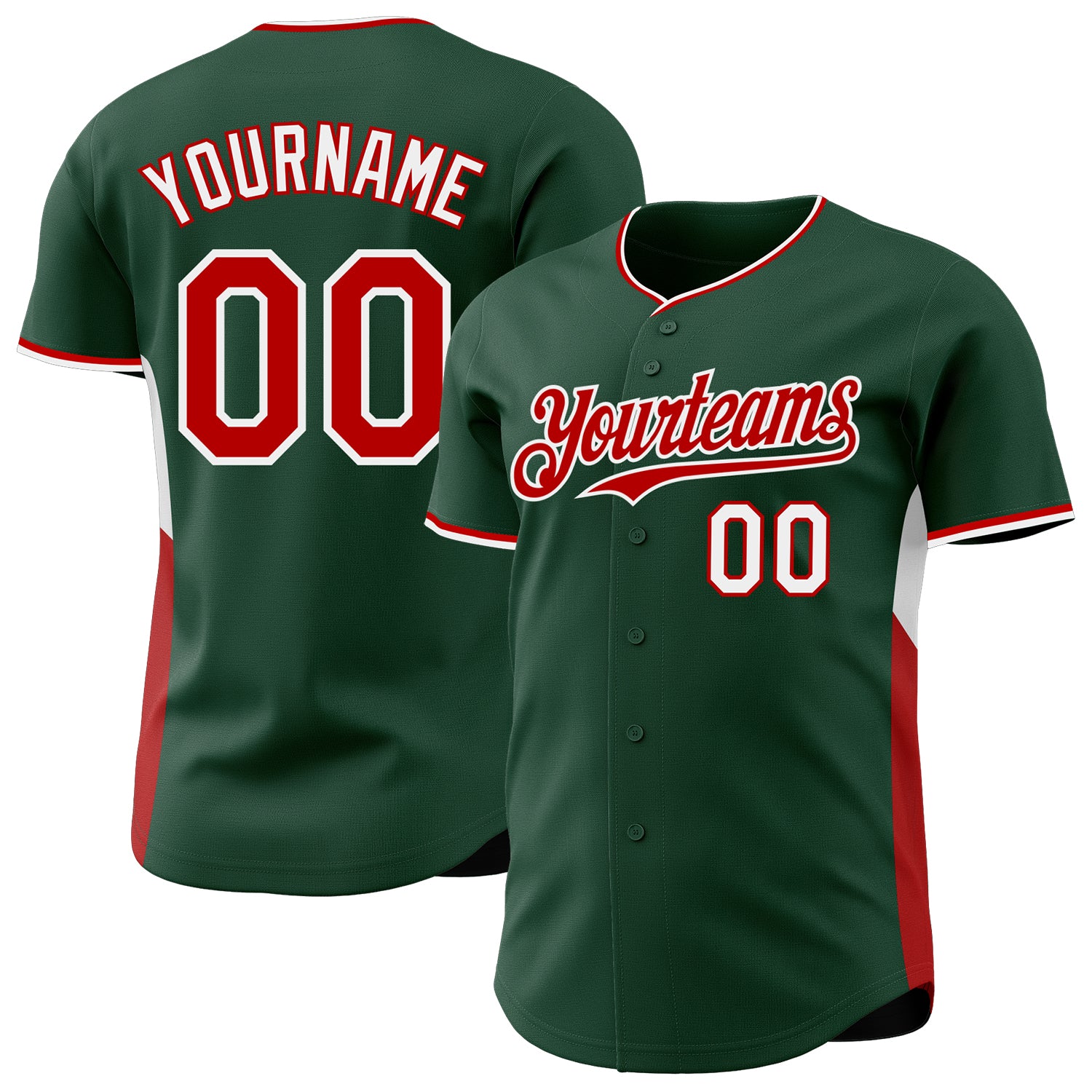 Custom Green Red-White Classic Color Block Side Panel Stripe Authentic Baseball Jersey