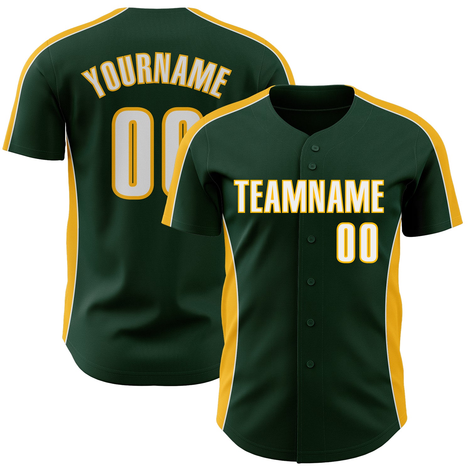 Custom Green White-Gold Classic Color Block Side Panel Stripe Authentic Baseball Jersey