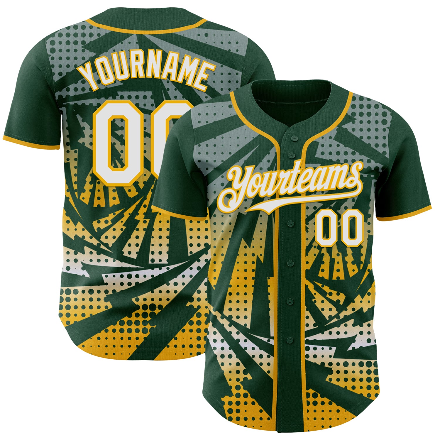 Custom Green White-Gold Lightning Gradient Dot Authentic Baseball Jersey