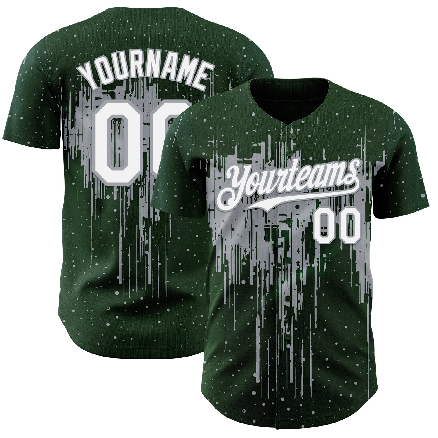 Custom Green White-Gray 3D Pattern Design Dripping Splatter Paint Authentic Baseball Jersey