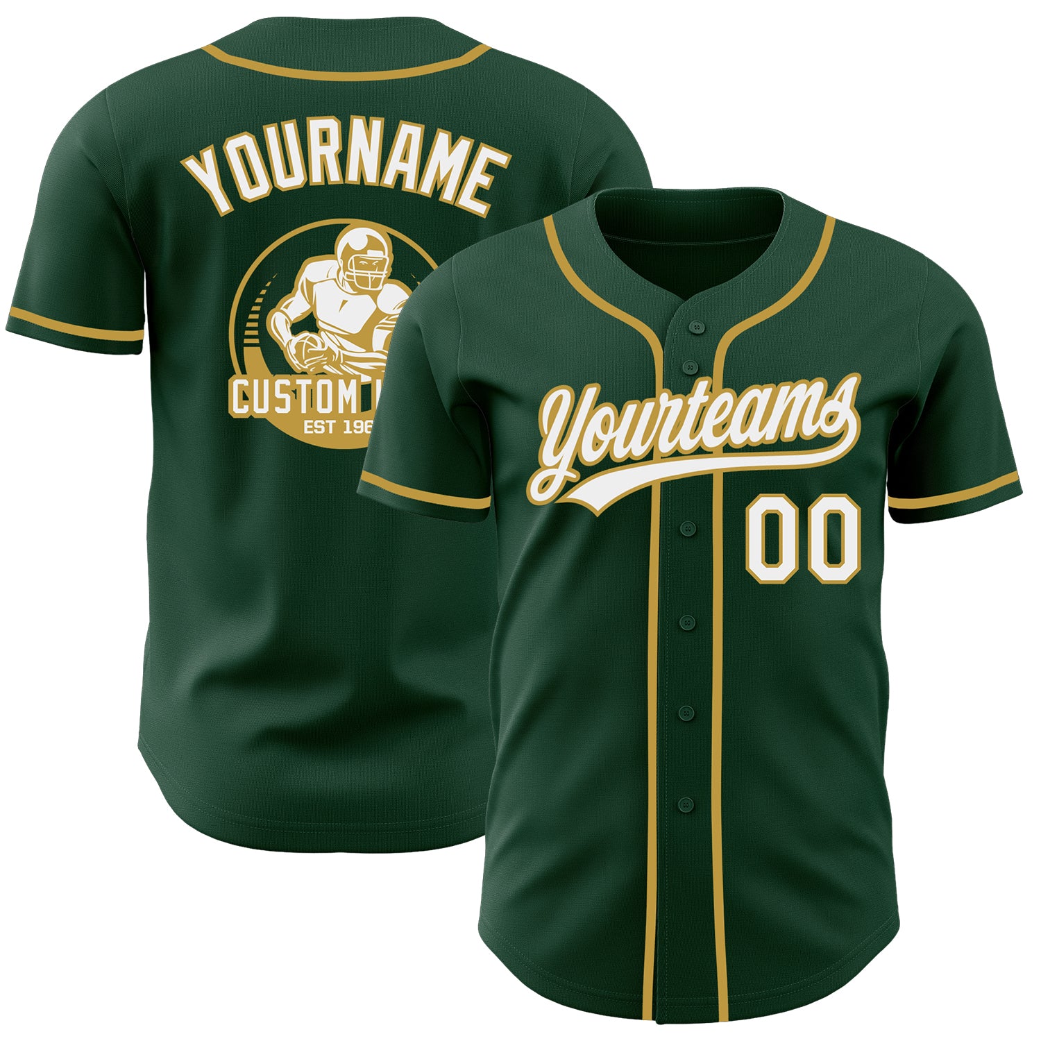 Custom Green White-Old Gold Authentic Baseball Jersey