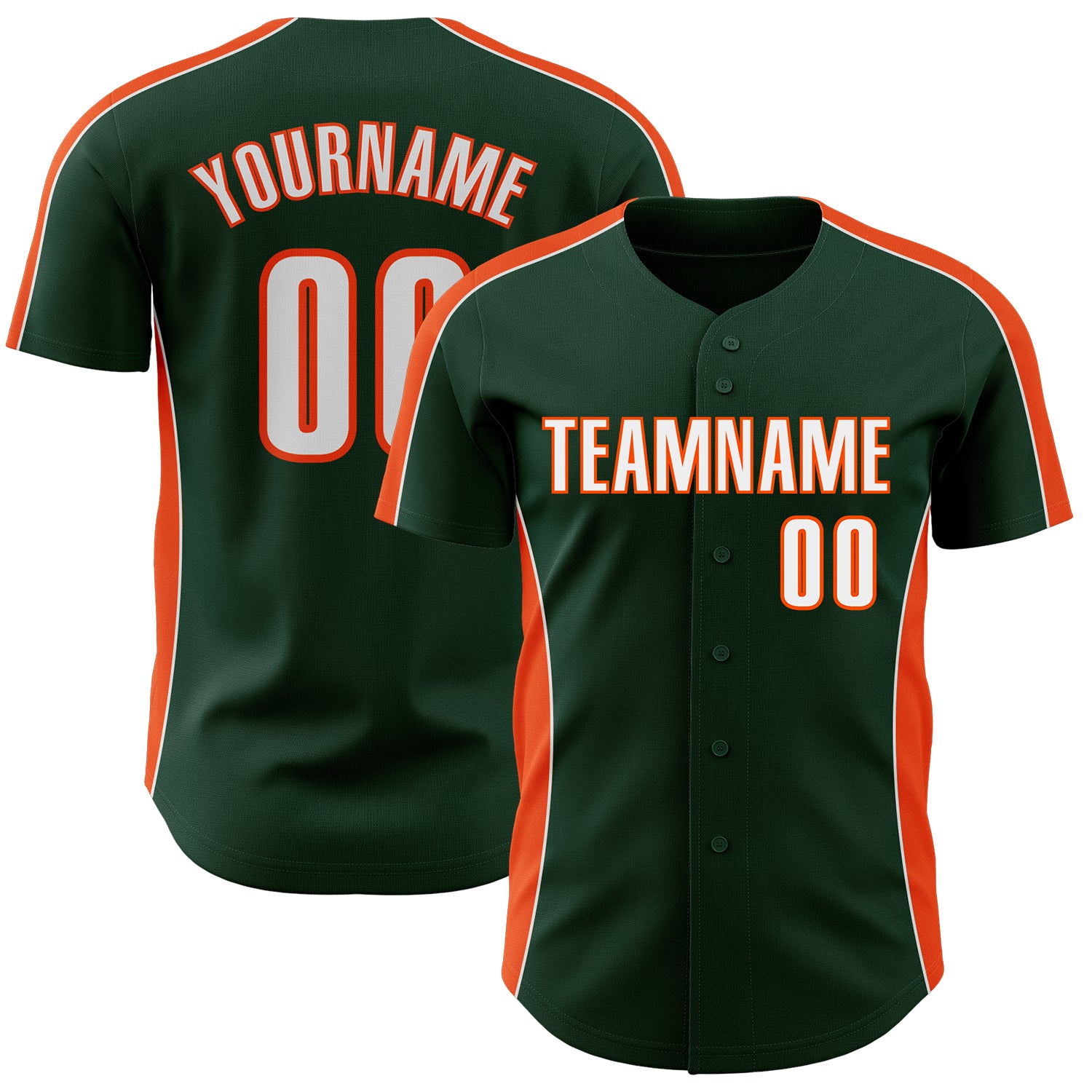 Custom Green White-Orange Classic Color Block Side Panel Stripe Authentic Baseball Jersey