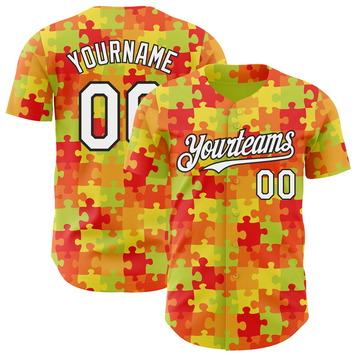 Custom Green White Red-Black Puzzle 3D Pattern Design Authentic Baseball Jersey