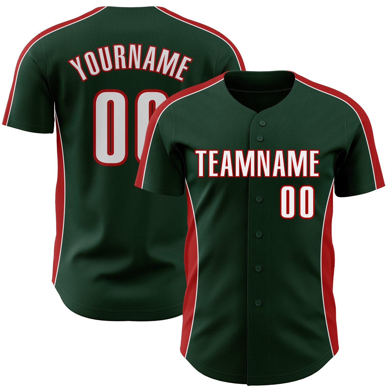 Custom Green White-Red Classic Color Block Side Panel Stripe Authentic Baseball Jersey
