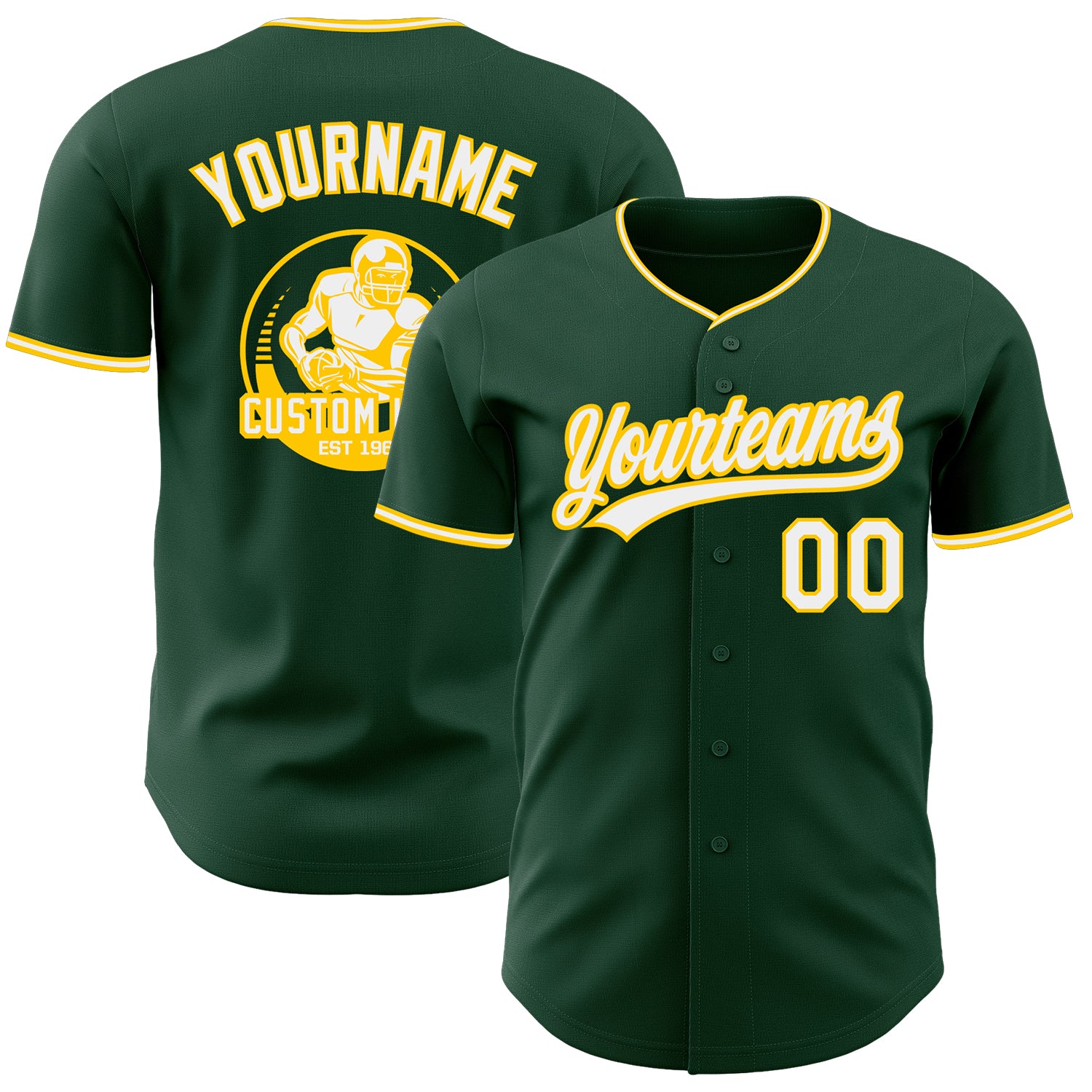Custom Green White-Yellow Authentic Baseball Jersey