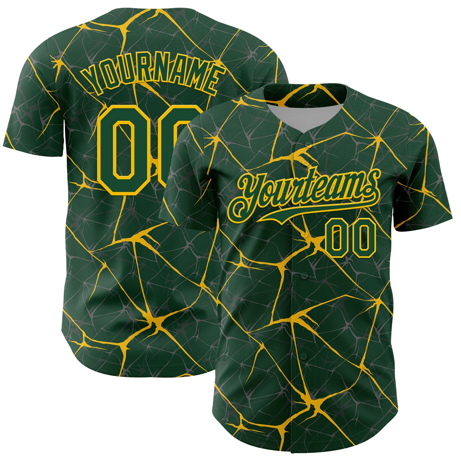 Custom Green Yellow 3D Pattern Design Abstract Network Authentic Baseball Jersey