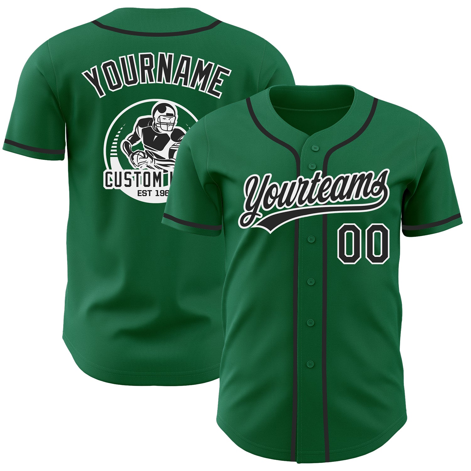 Custom Kelly Green Black-White Authentic Baseball Jersey