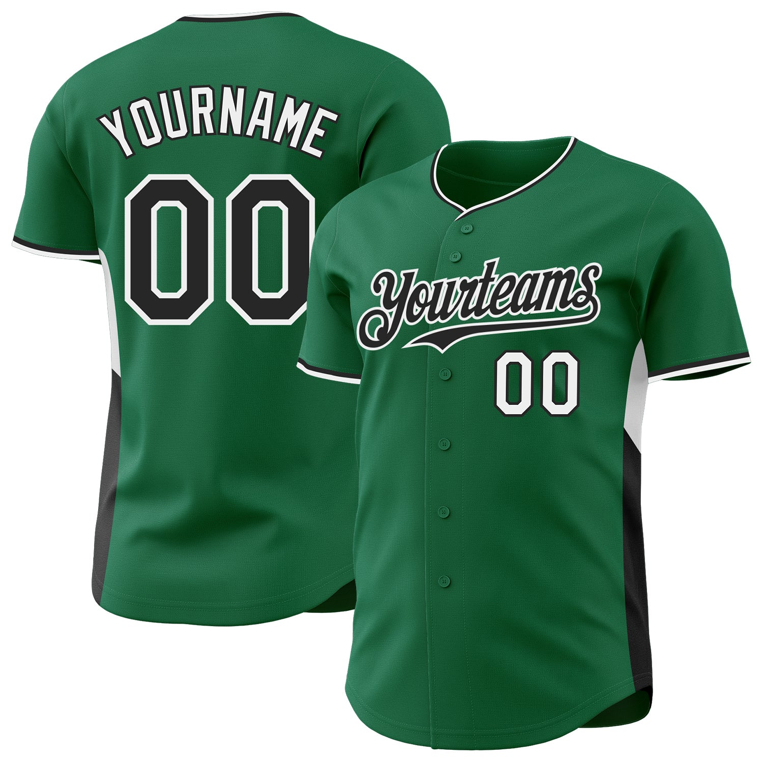 Custom Kelly Green Black-White Classic Color Block Side Panel Stripe Authentic Baseball Jersey