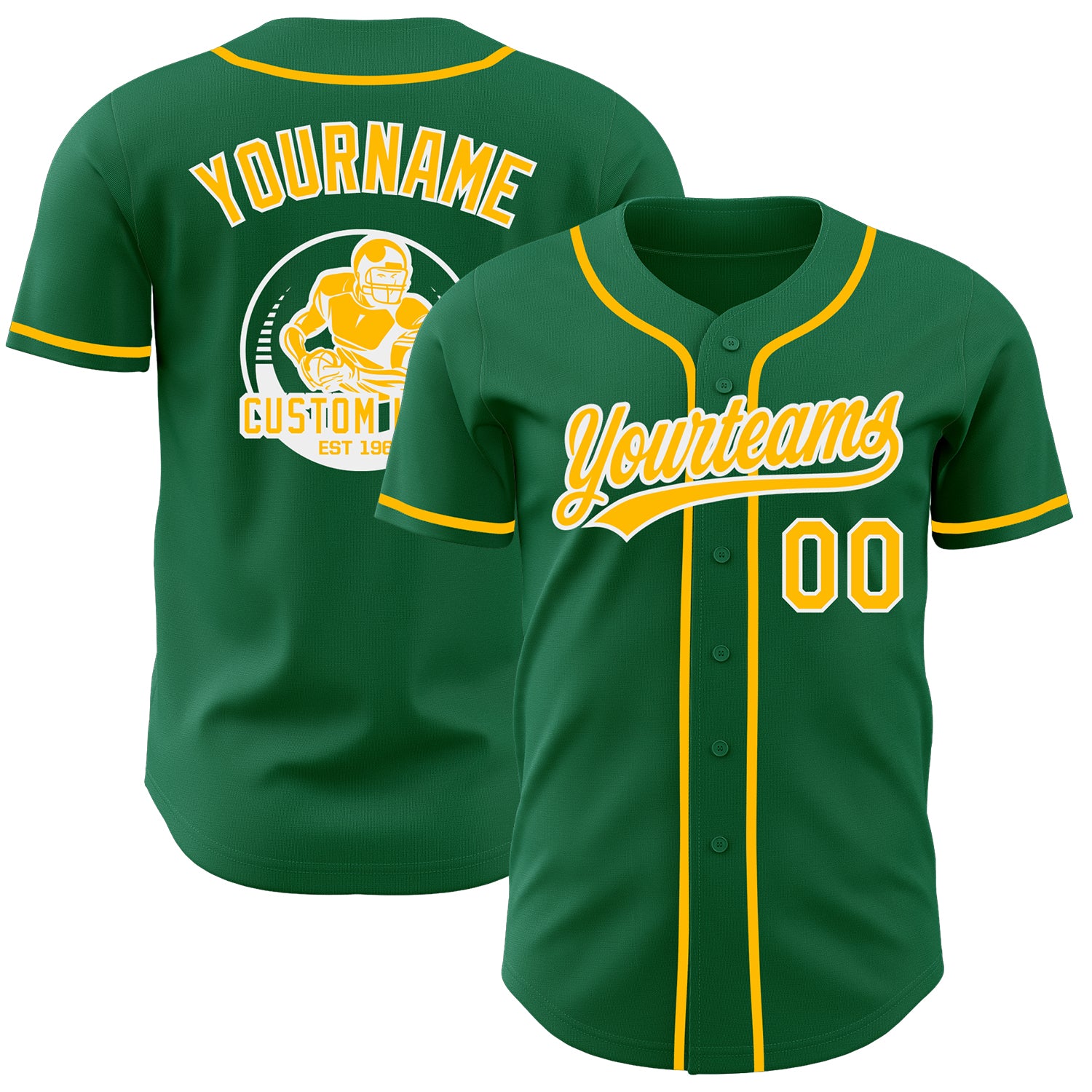 Custom Kelly Green Gold-White Authentic Baseball Jersey
