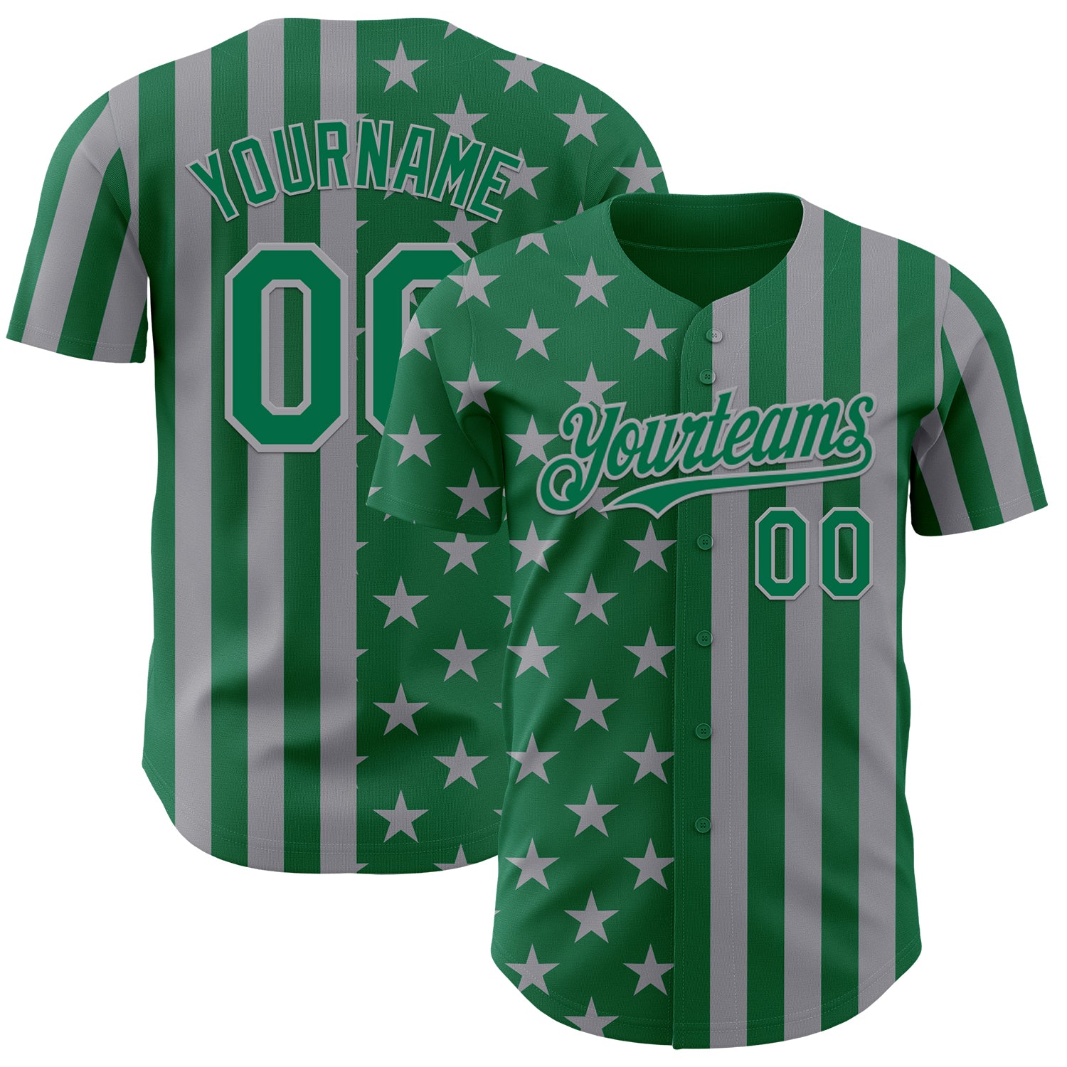 Custom Kelly Green-Gray USA Flag Patriotic Split Stars and Stripes Authentic Baseball Jersey