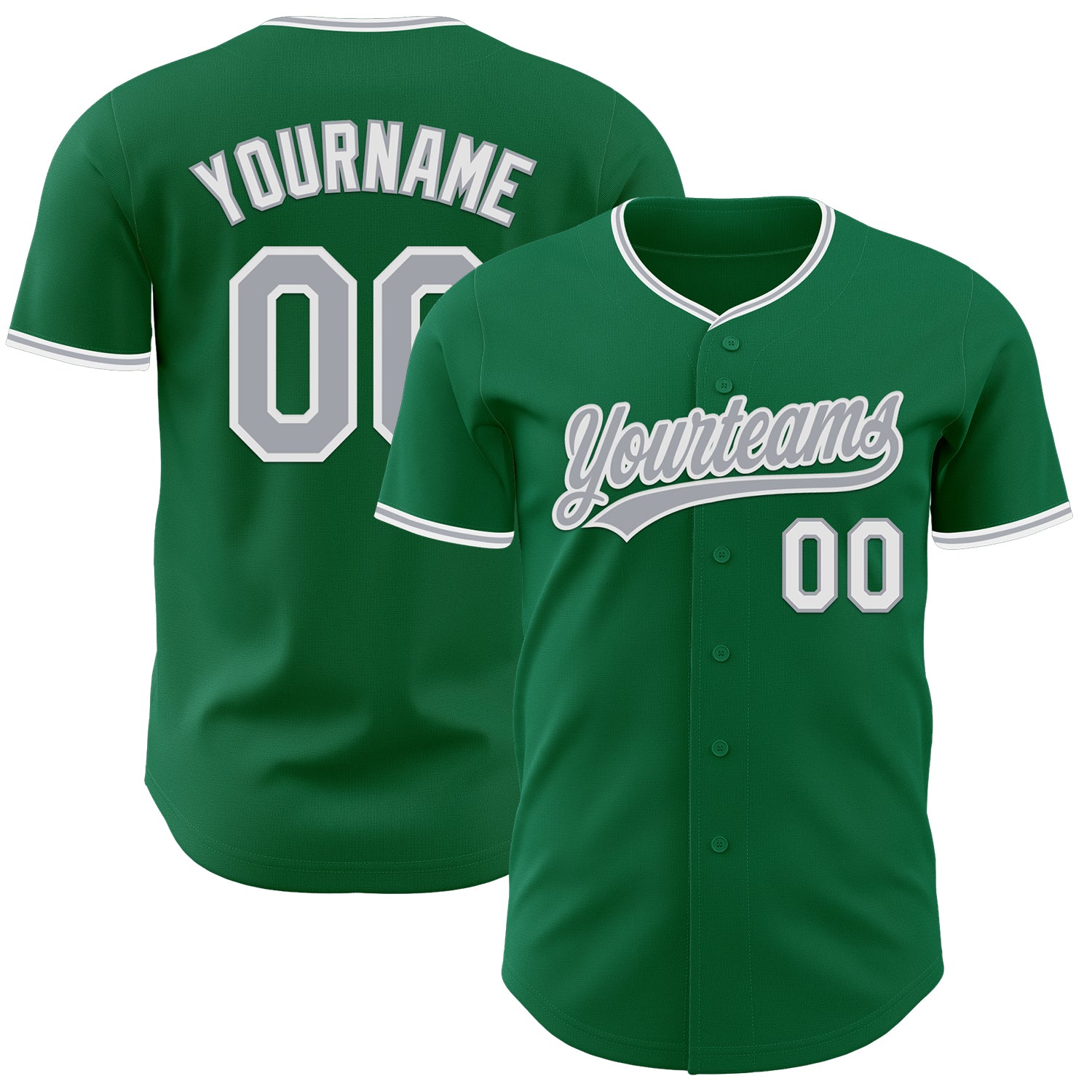 Custom Kelly Green Gray-White Authentic Baseball Jersey
