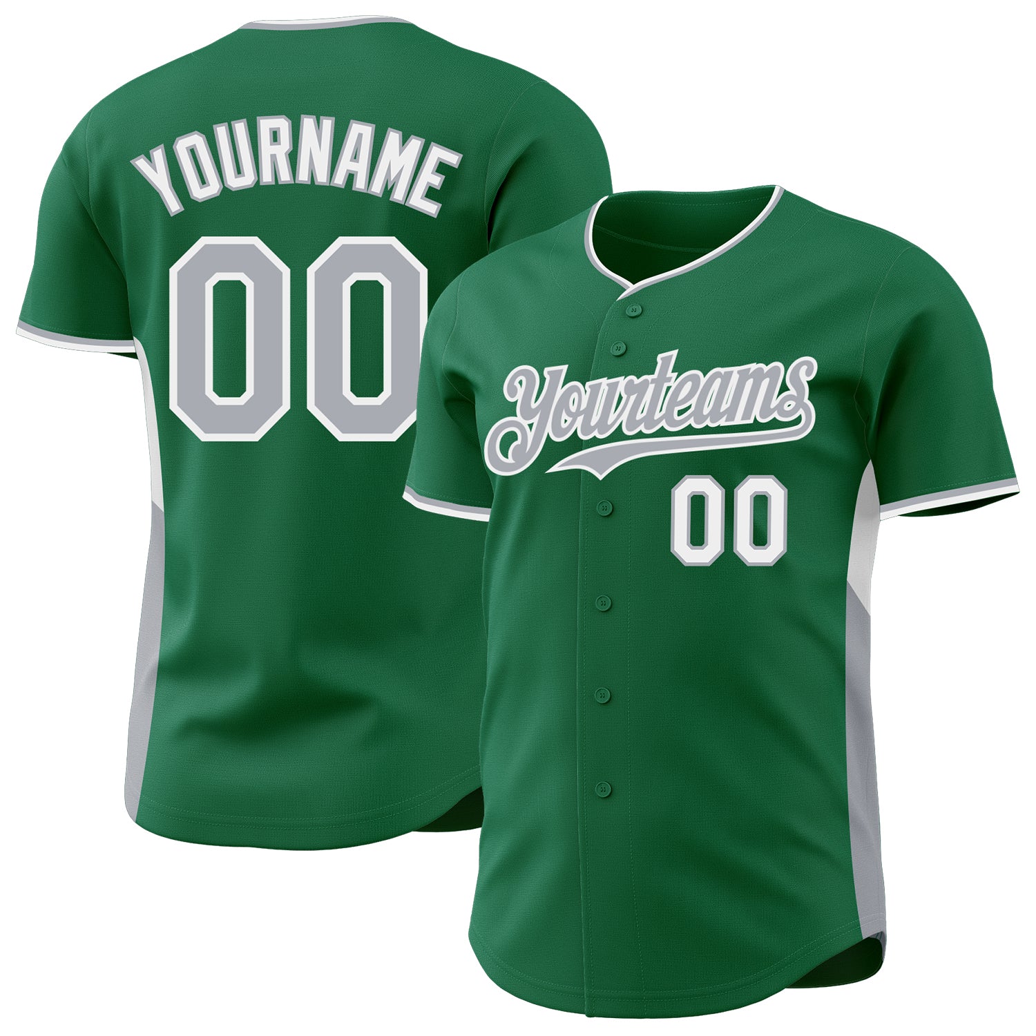 Custom Kelly Green Gray-White Classic Color Block Side Panel Stripe Authentic Baseball Jersey
