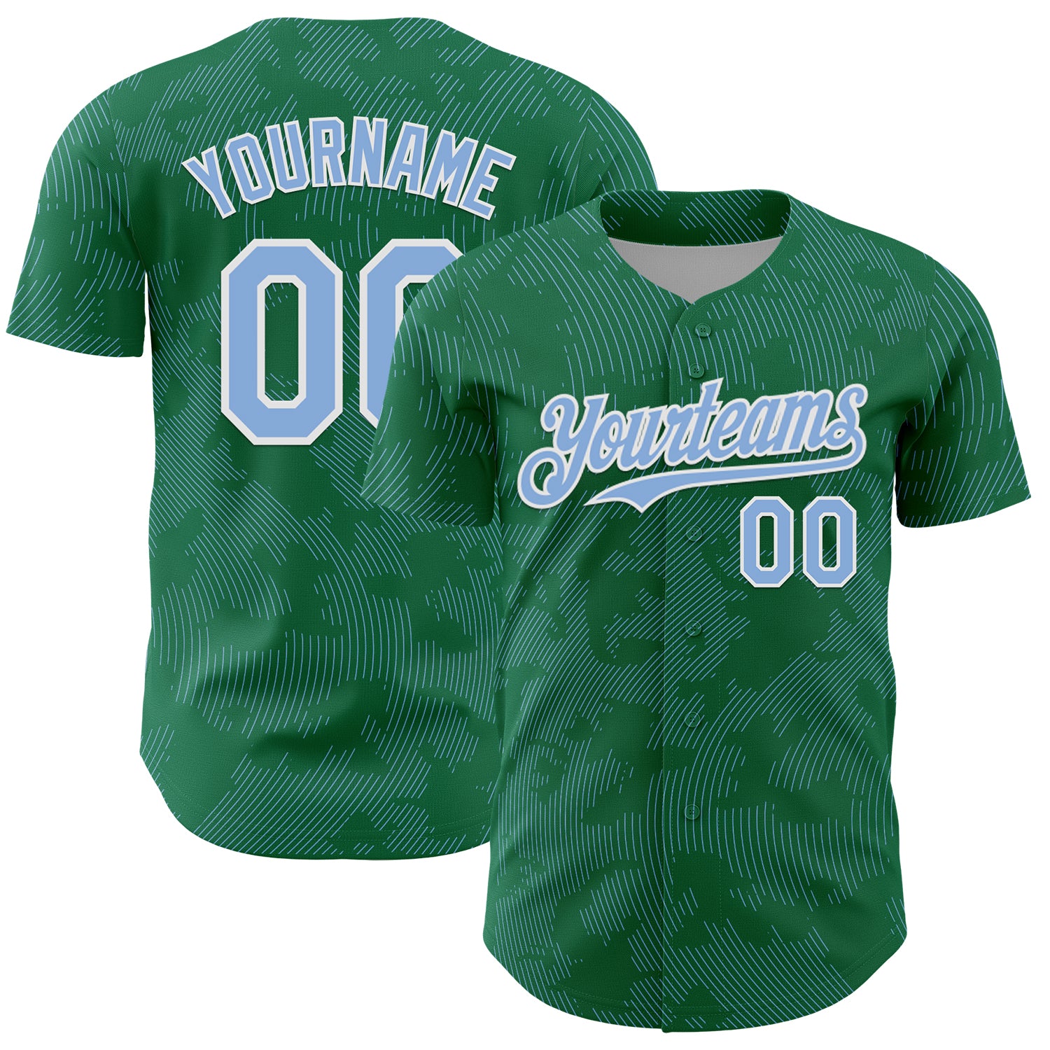 Custom Kelly Green Light Blue-White Curve Lines Authentic Baseball Jersey